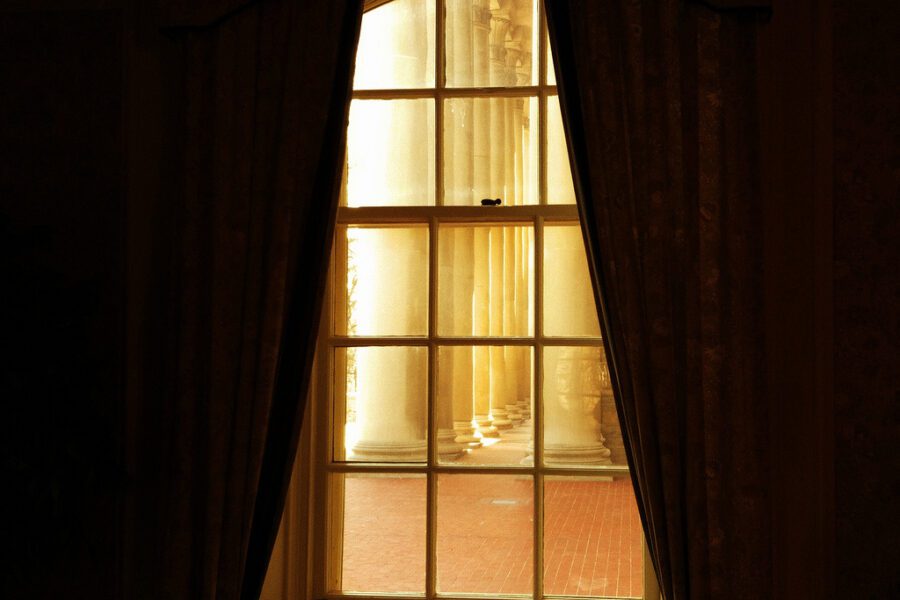 Old Main at Penn State - View from inside to columns outside