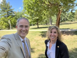 Chris Long with Truman Scholarship Foundation Executive Secretary, Terry Babcock-Lumish and the Resilient Tree,